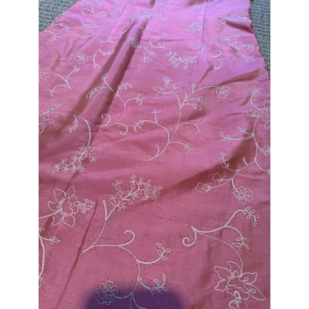 Ann Taylor Petites Pink Embroidered Raw Silk Sheath Dress Floral 2P Sleeveless - Picture 6 of 8